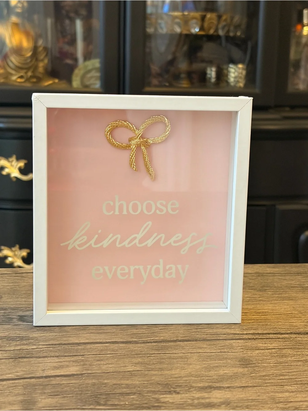 Choose Kindness Everyday Pink Art glass box with Gold Bow -6”x 6”